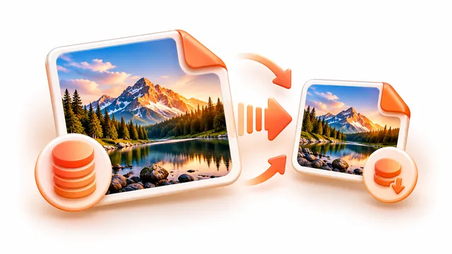 A mountain photo being compressed into a much smaller image file